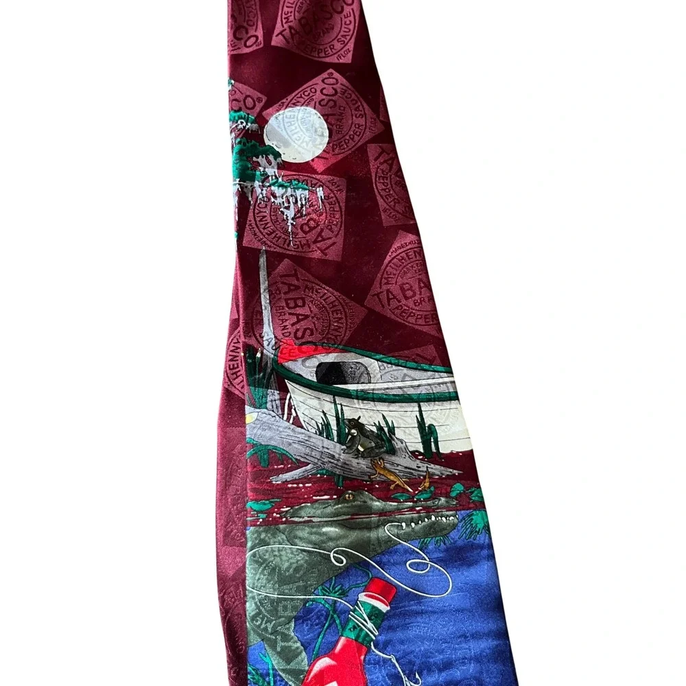 VTG LOT OF 2, Men's Neck Tie TABASCO Bayou at Night Farm to Table SILK